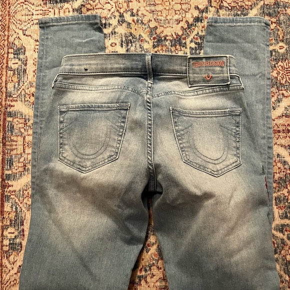 True Religion Women's Skinny Jeans - Blue with Red Floral Embroidery - Picture 2 of 14